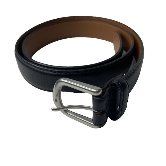 LL Bean Mens Black Leather Belt Sz 40 Silver Buckle 1" Wide 280923 Made in USA - Picture 1 of 6